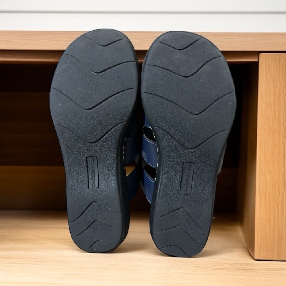 croft & barrow Navy Leather Strappy Slide Sandals - Picture 5 of 8